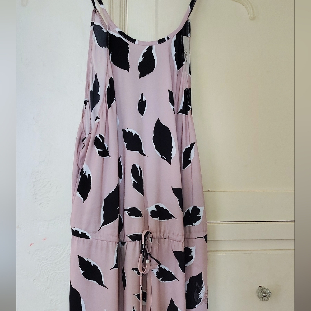 LOFT Navy Blue and Pink Leaf Maxi Dress